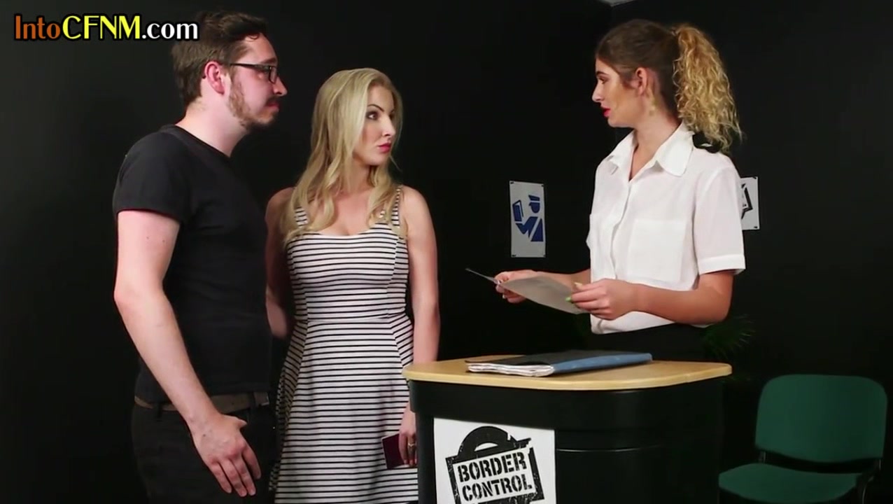 CFNM 3some BJ and HJ action on border control by MILFS