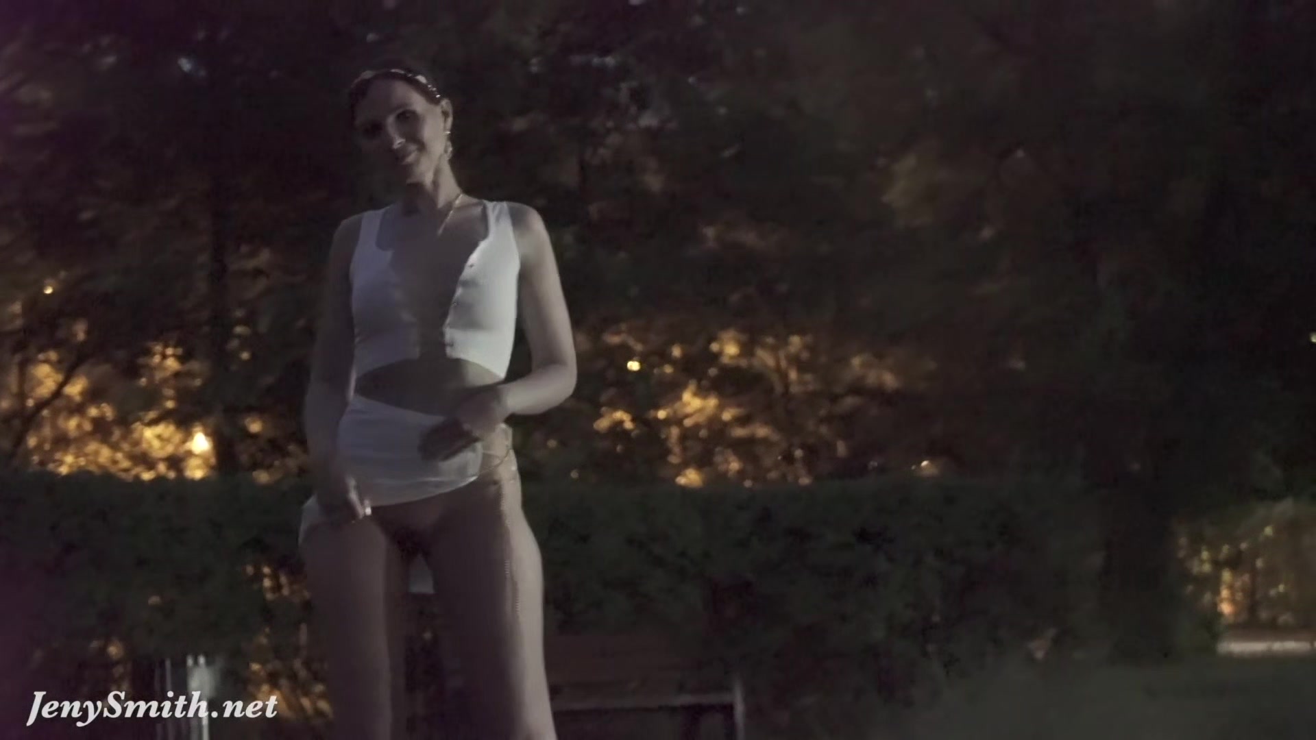 Jeny Smith tests her new suit. Flashing in public