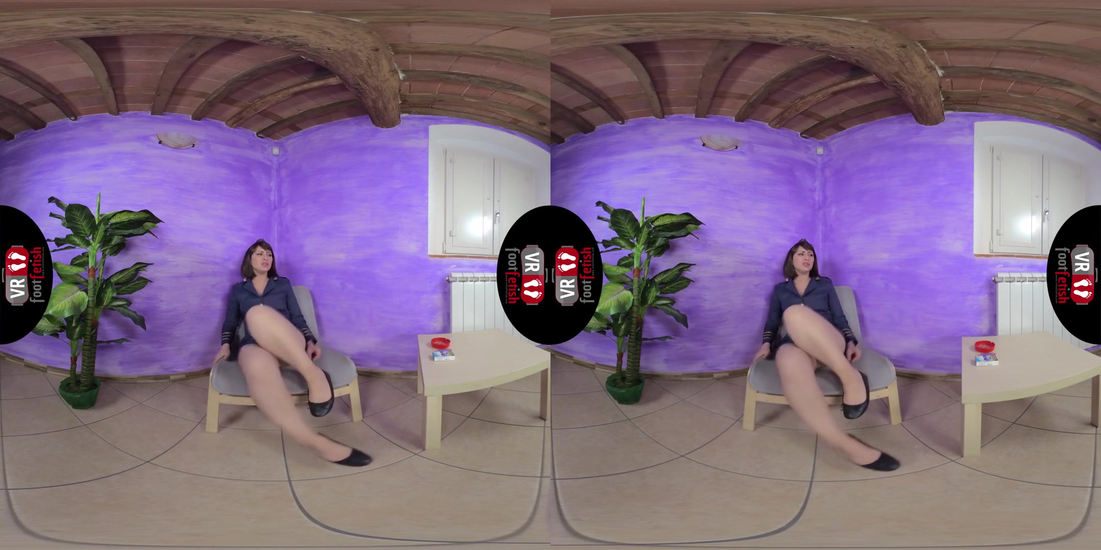 Stunning Flight Attendant Ammalia Sniffs Her Smelly Feet - Leg and Stocking Fetish VR Solo