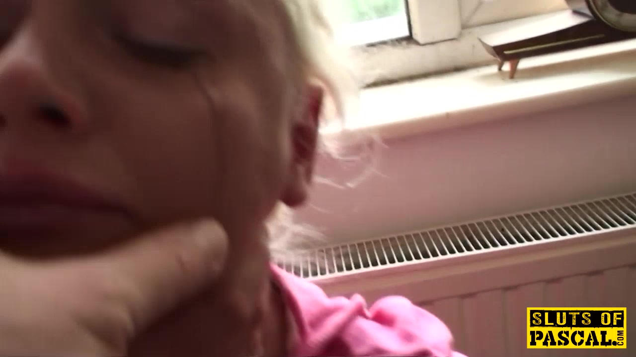 Facefucked chubby sub drooling all over cock