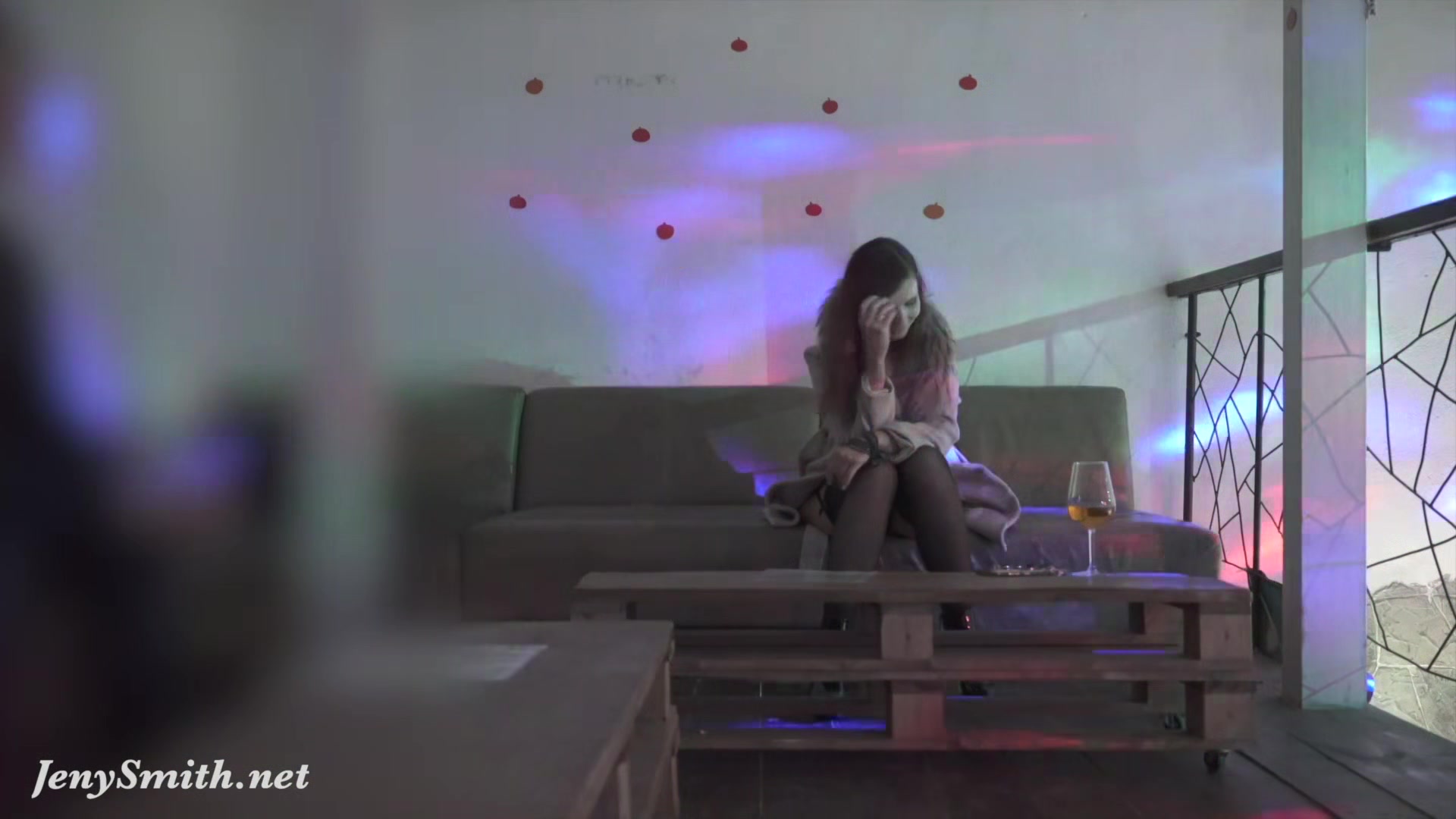 Jeny Smith teasing a stranger. Then he strokes her in a Night Club