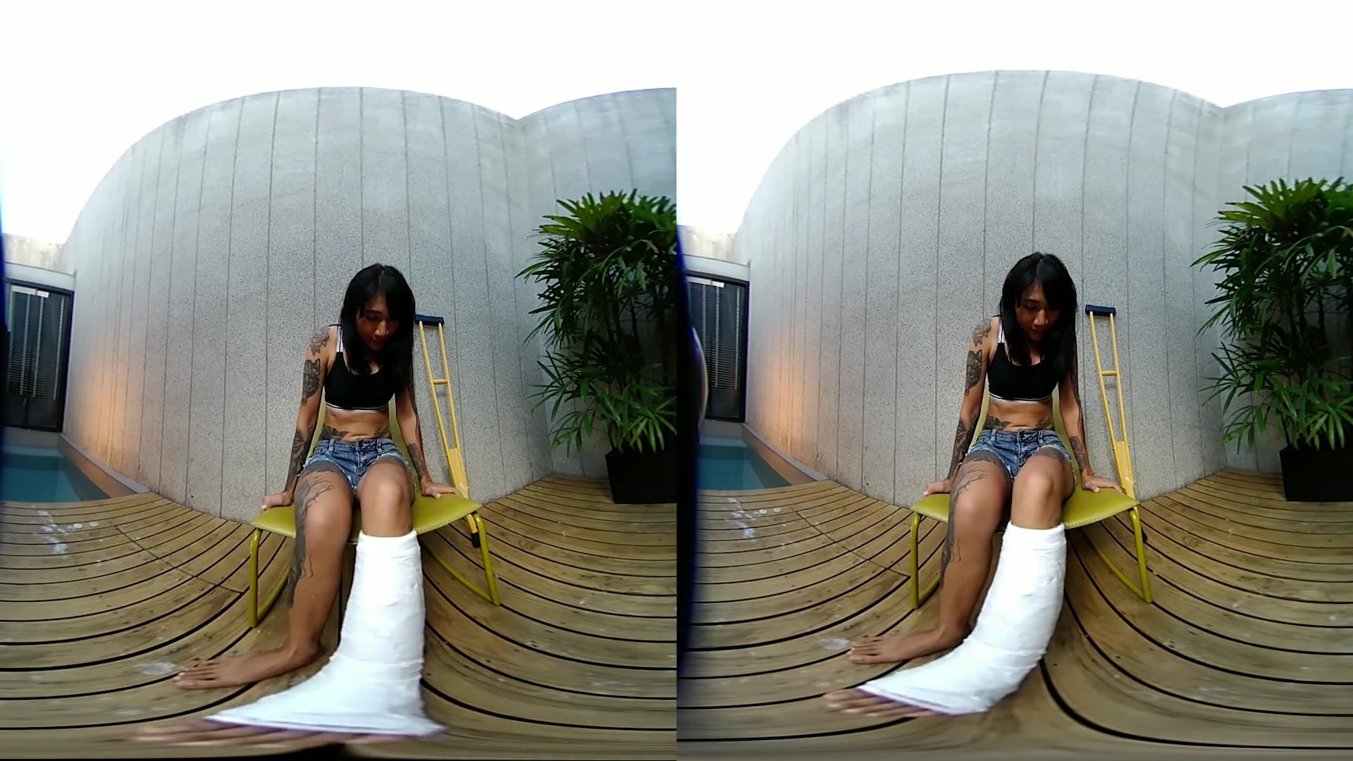 Tattooed Asian Model With Short Cast Leg (SCL) - VRpussyVision