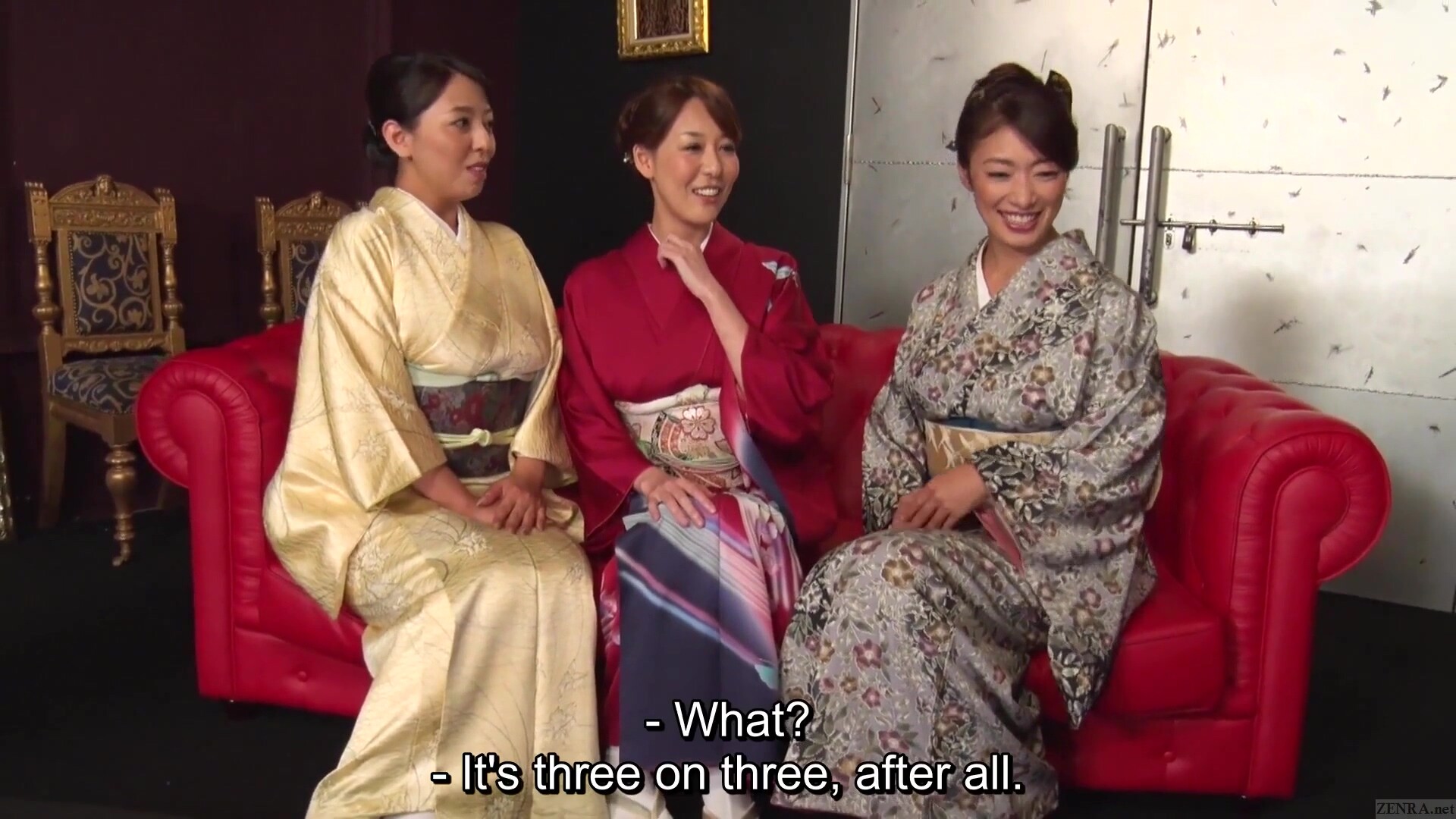 Reiko Kobayakawa and Akari Asagiri plus friend kimono sex party