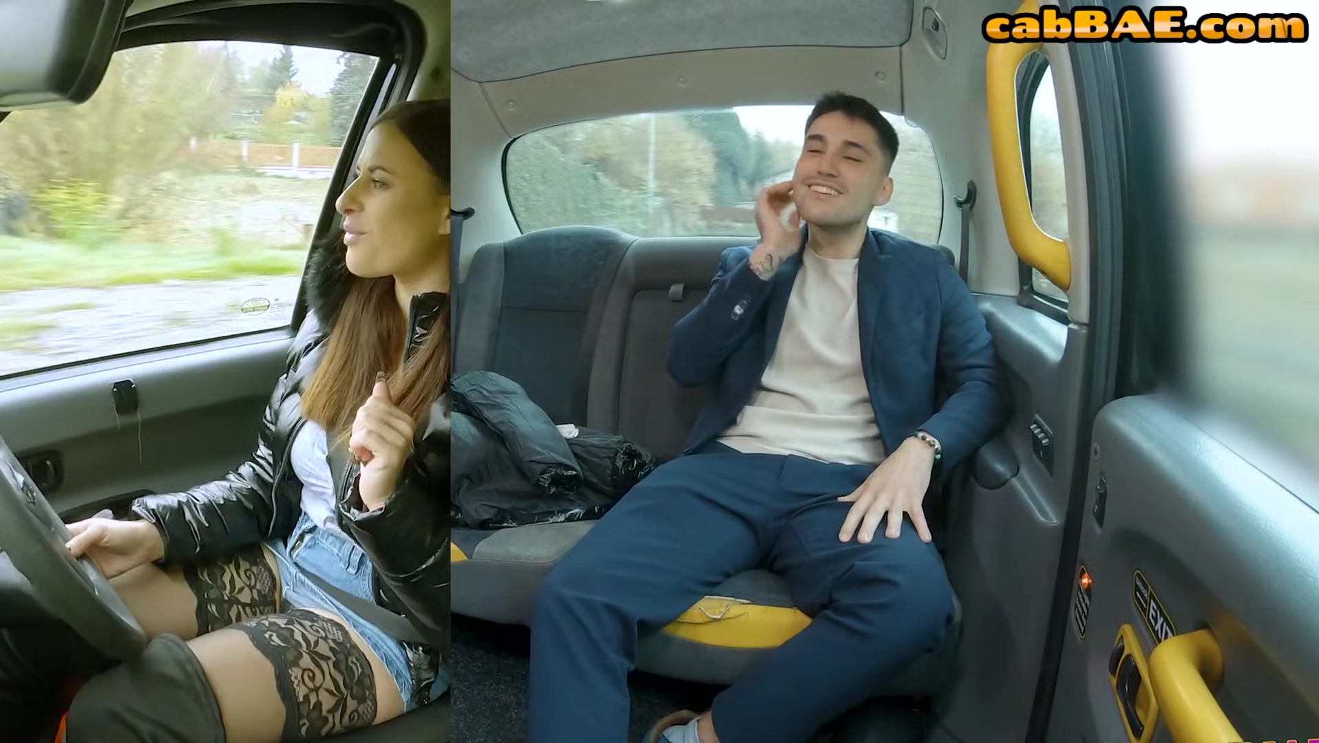 Stunning bae cockriding passenger in car