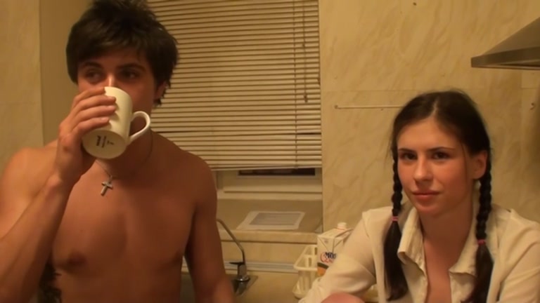 student 18+ with pigtails drilled in the arse in the kitchen