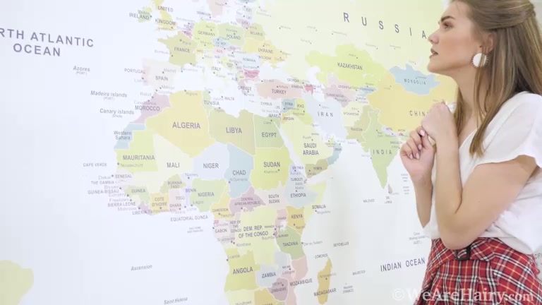 Amanda Clarke masturbates by her world map