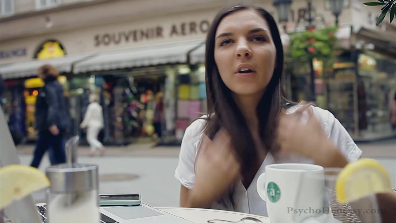 Pretty Russian pornstar Henessy have breakfast and examining blue dildo