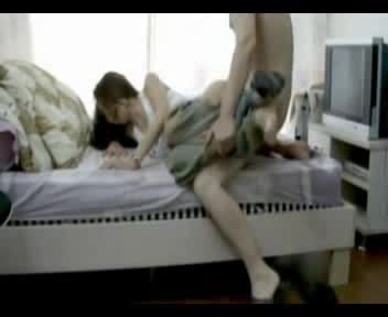 One orgasm for a horny young couple in the bedroom