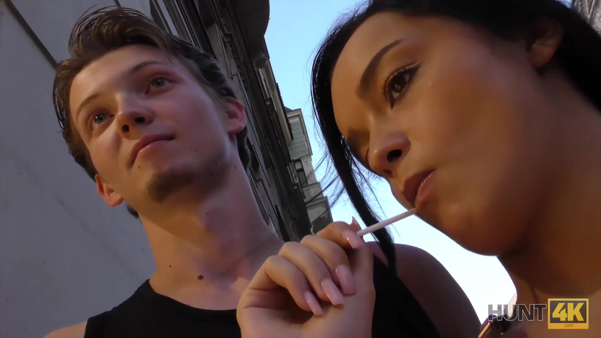 HUNT4K. Dark-haired chick worships dick for good amount of cash