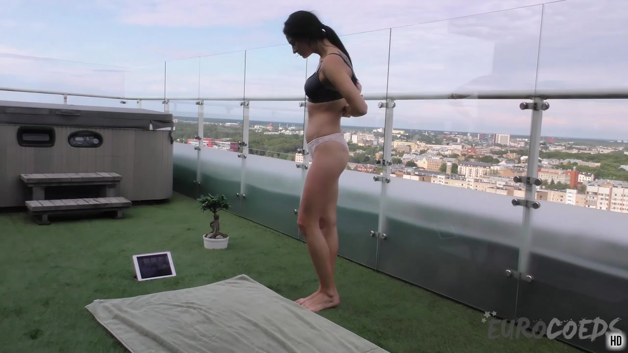 Young Egle Doing Her Yoga In The Nude Outdoors On A Rooftop Terrace