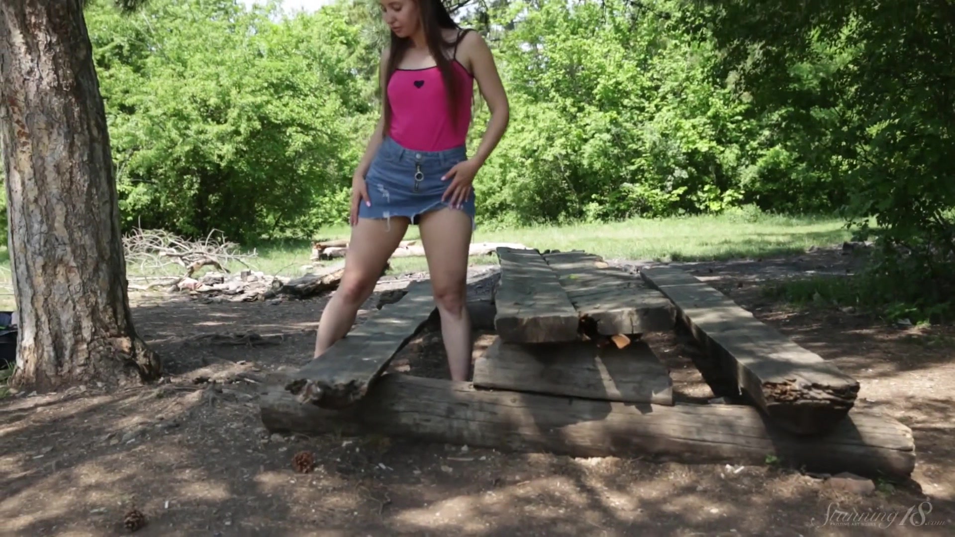 Sexy teen 18+ Moans in the Forest Masturbating with a Dildo