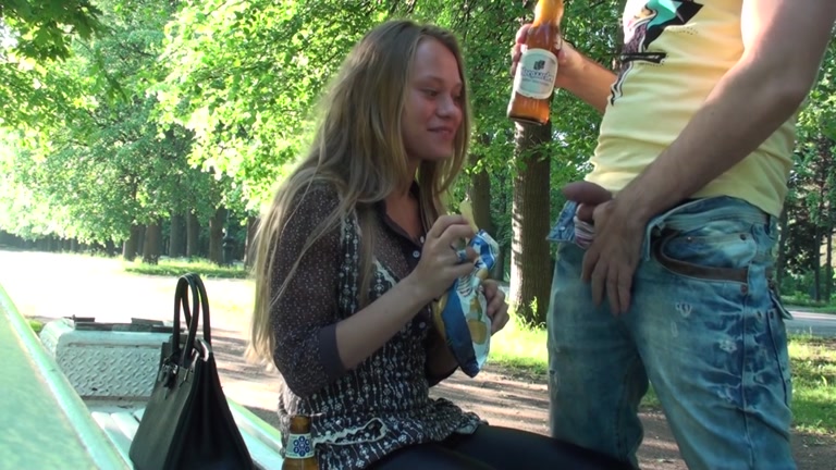 Lustful pair nudity flash and barefaced oral-sex in the park