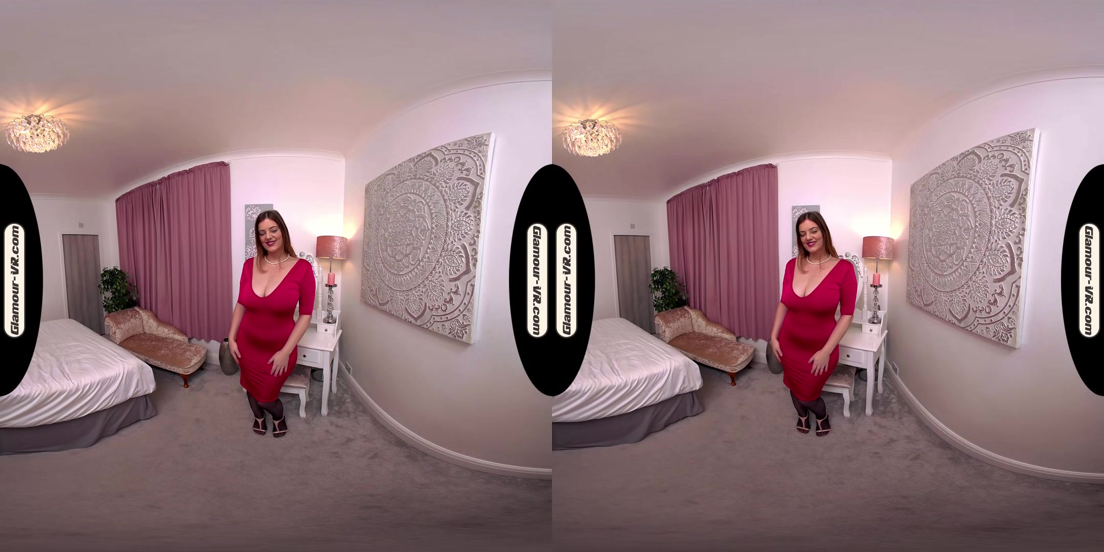 Lottii Rose Red Dress & Black Stockings Tease Show - 8k Vr