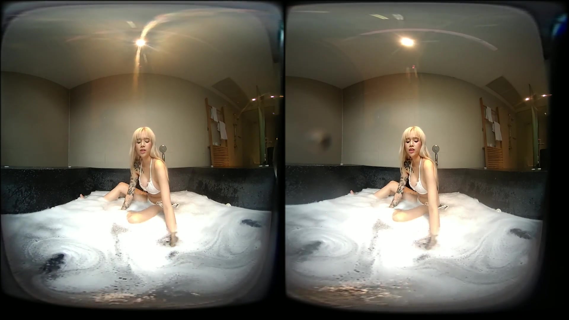 Tattooed Blond Asian Girl Hot Water Play - VRpussyVision