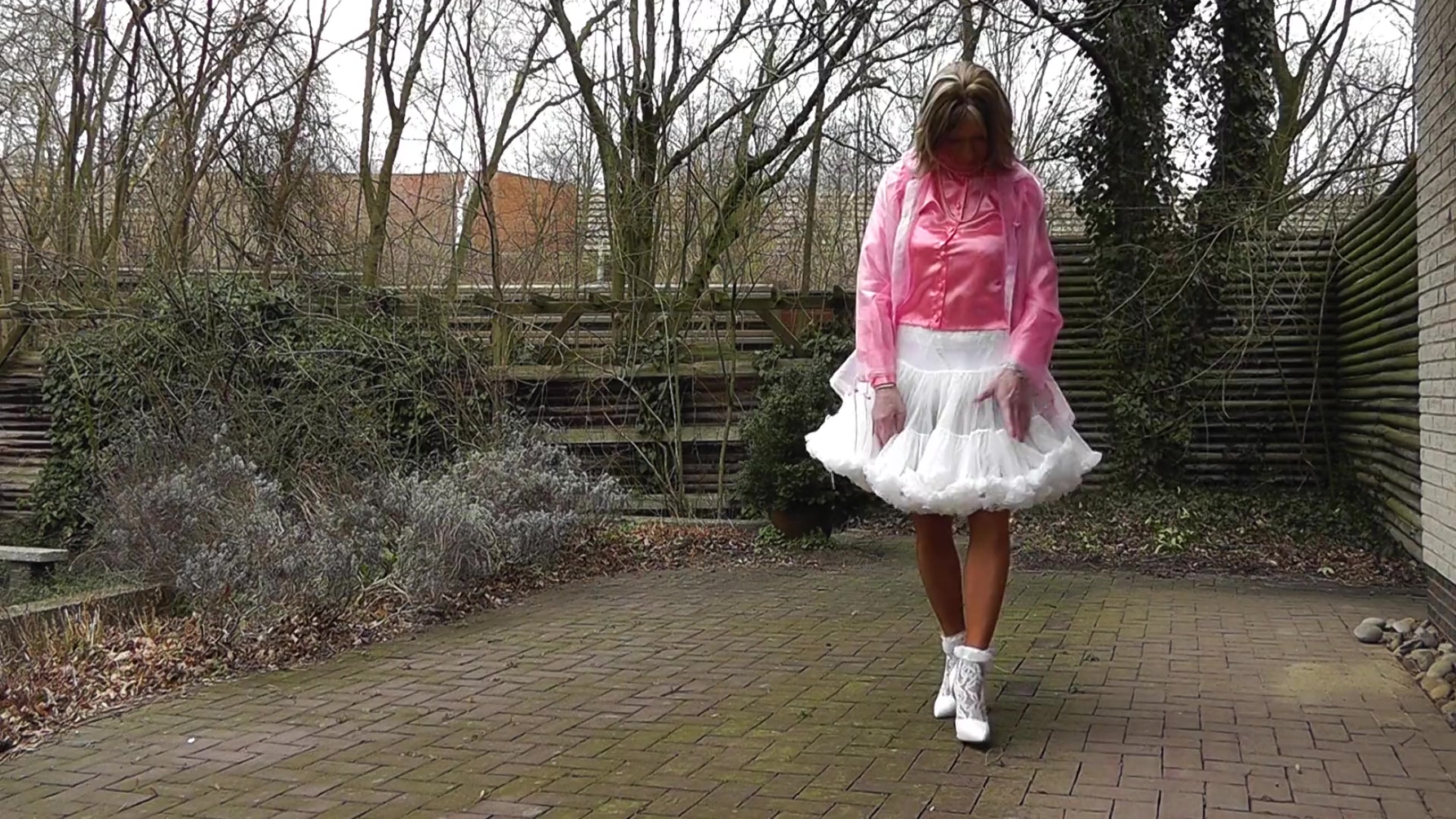 Cumshot Sissy In Satin Petticoat And Nylon Stockings