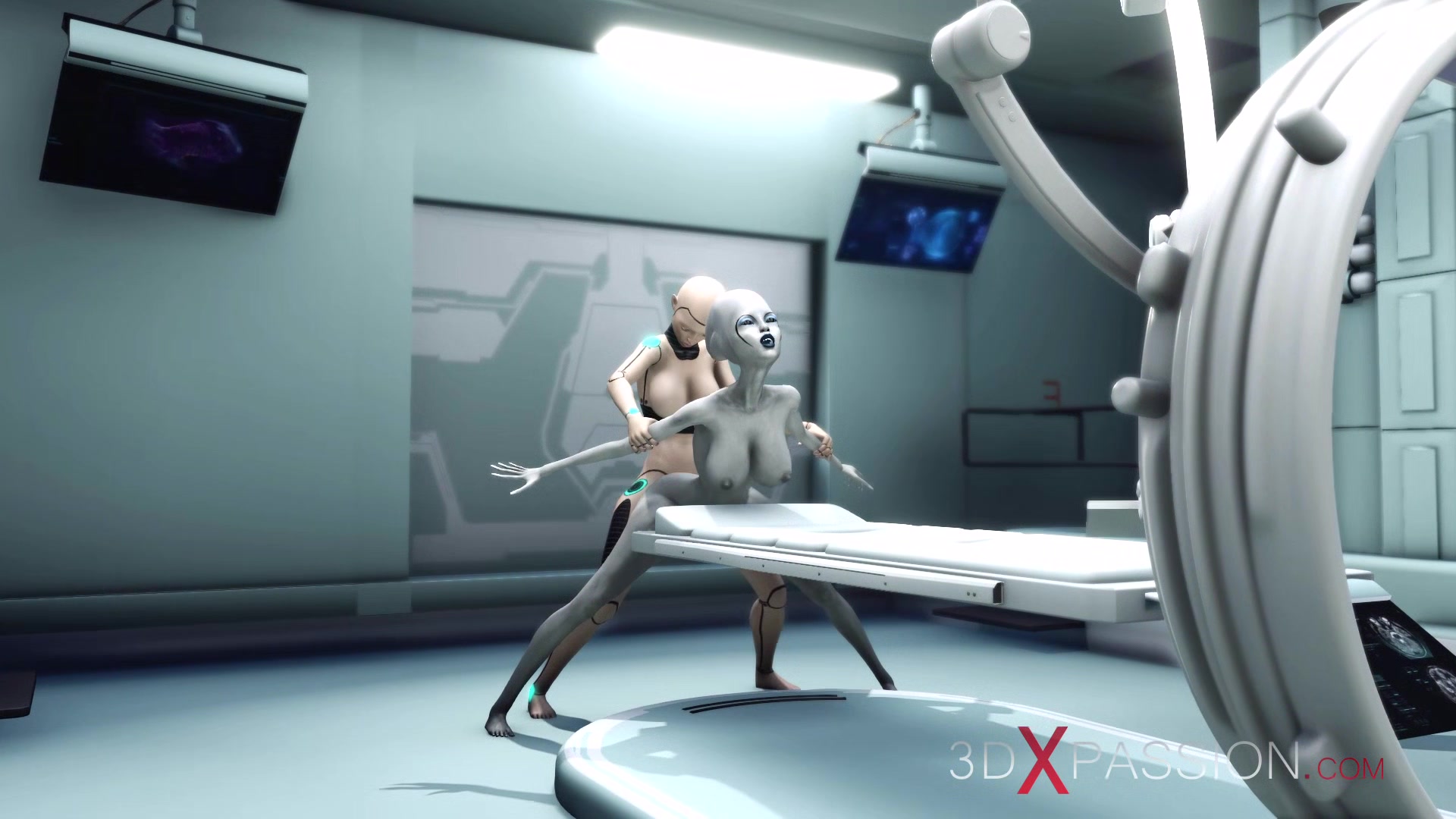 Hot sex! Sci-fi android fucks hard an alien in the surgery room in the space station