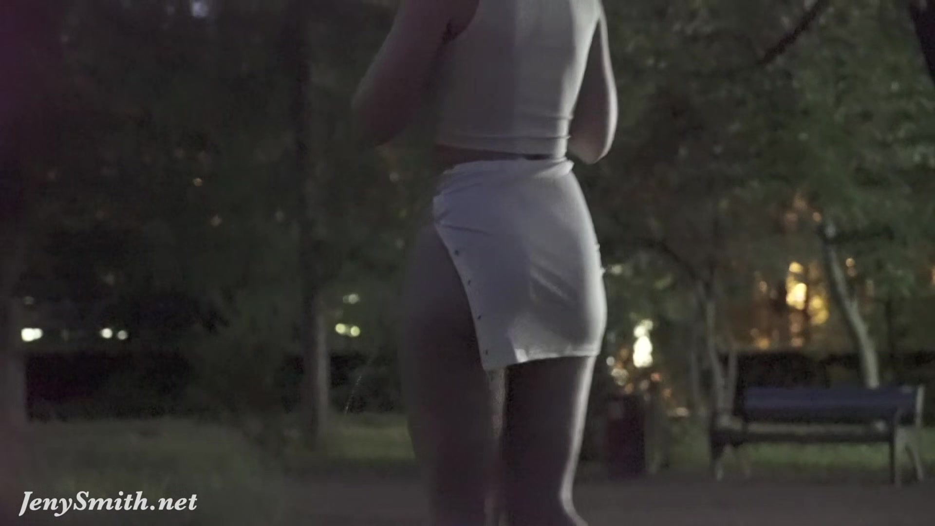 Jeny Smith tests her new suit. Flashing in public