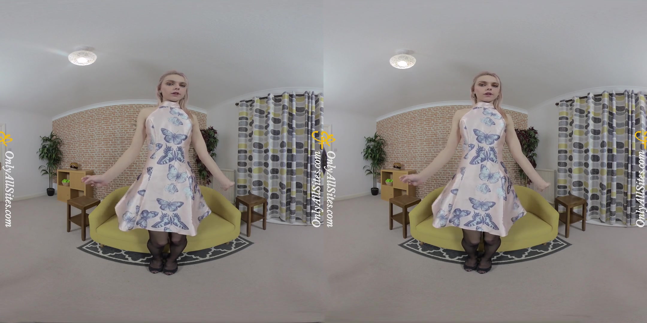 Chloe Toy - Butterfly Dress; Sexy Blonde Amateur Stripping on the Couch