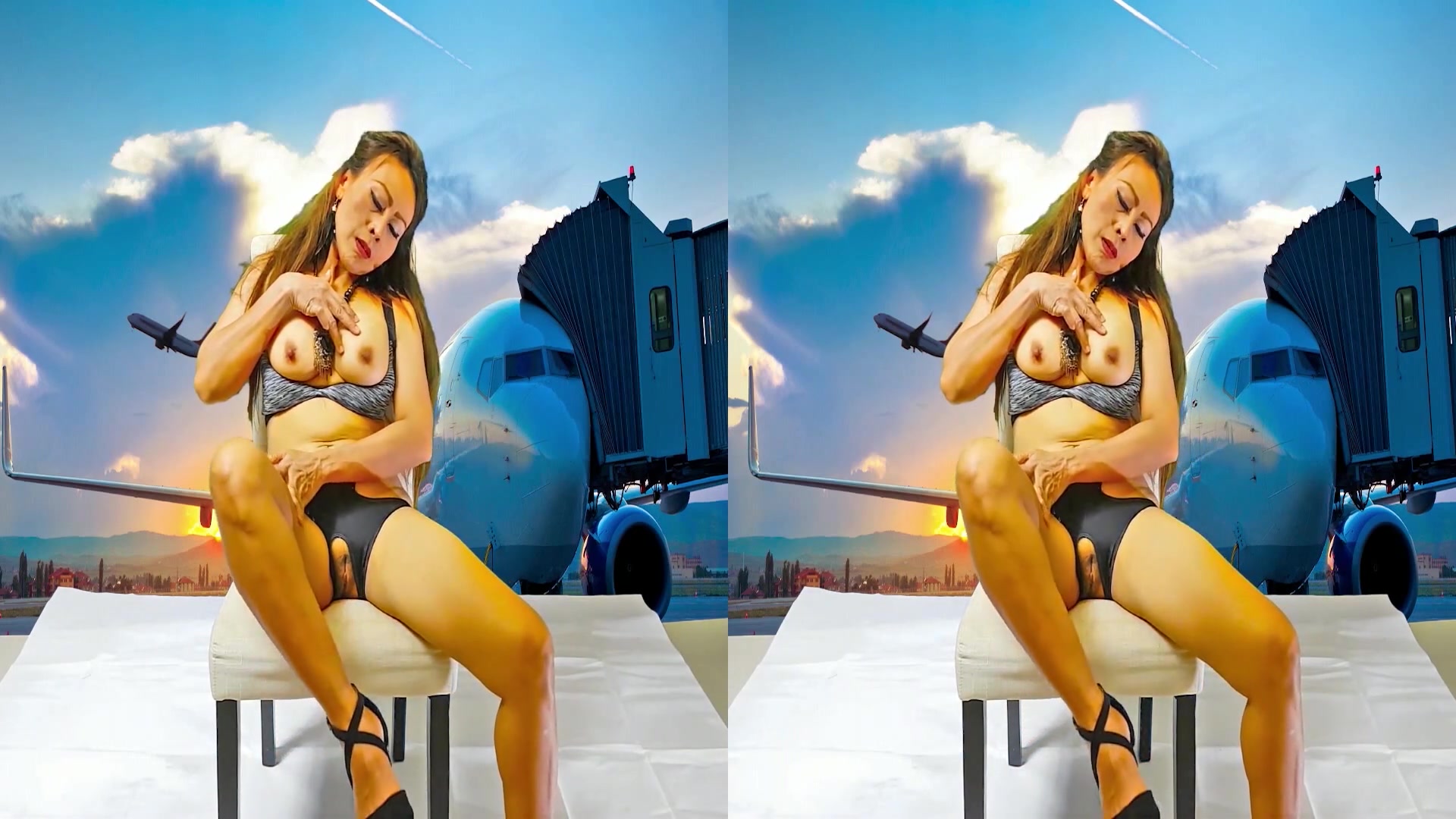 Princess Hola in Sizzling Hot Brunette Gets Naked in Front of a Plane - VRpussyVision