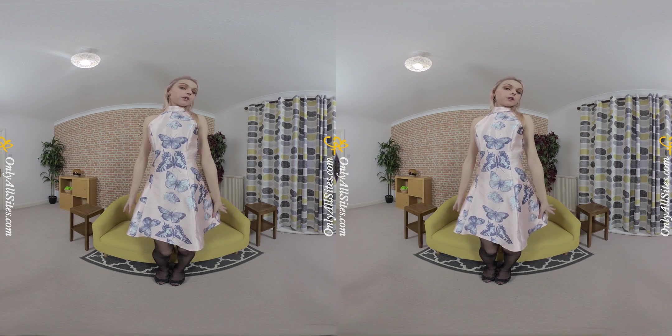 Chloe Toy - Butterfly Dress; Sexy Blonde Amateur Stripping on the Couch