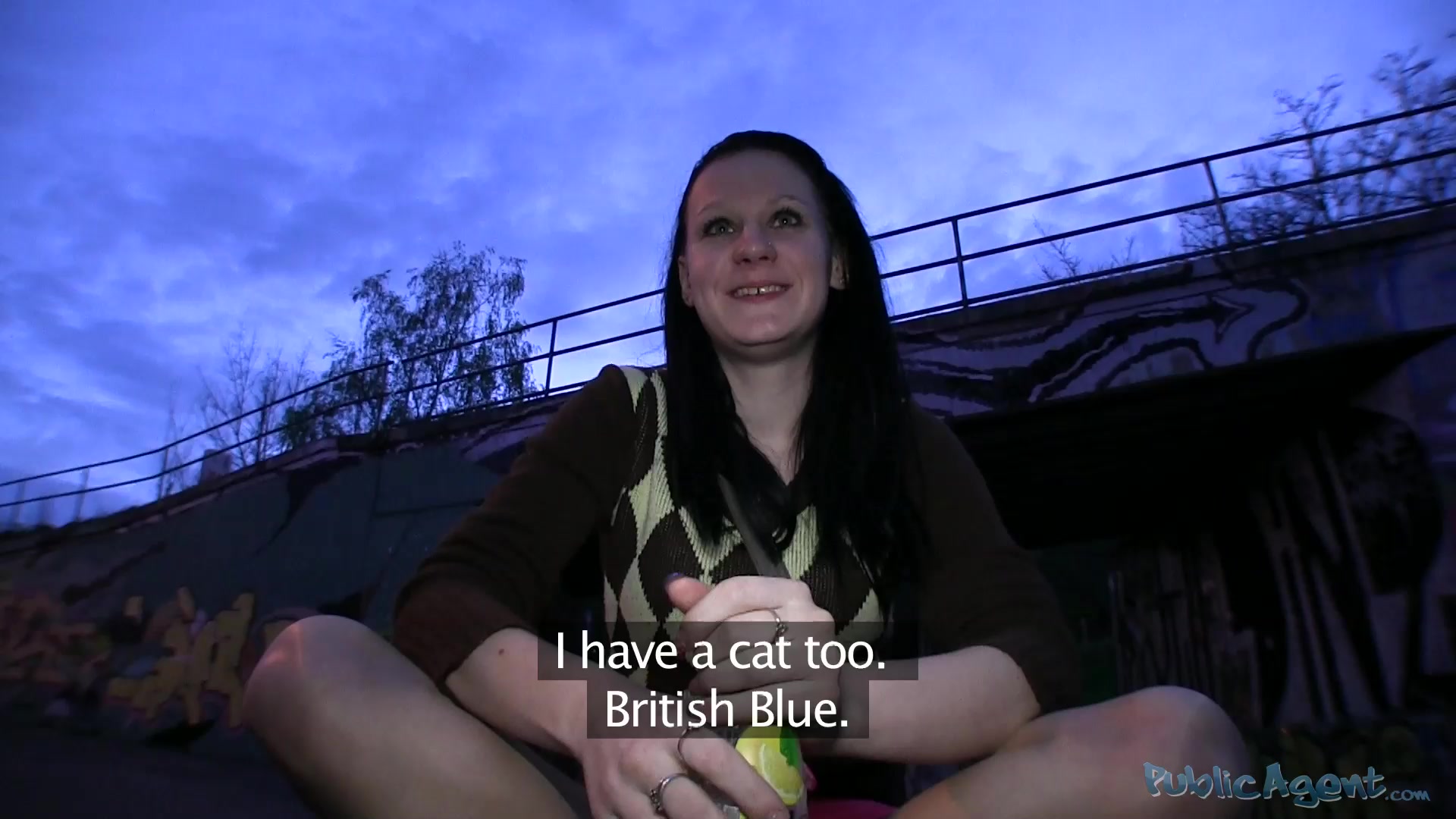 Young brunette amateur touched her pussy under the bridge