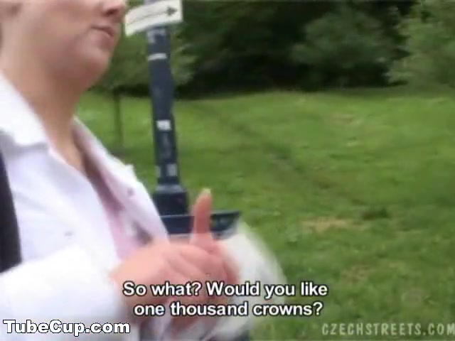 Sweet blonde Tereza sucks on a stiff huge knob