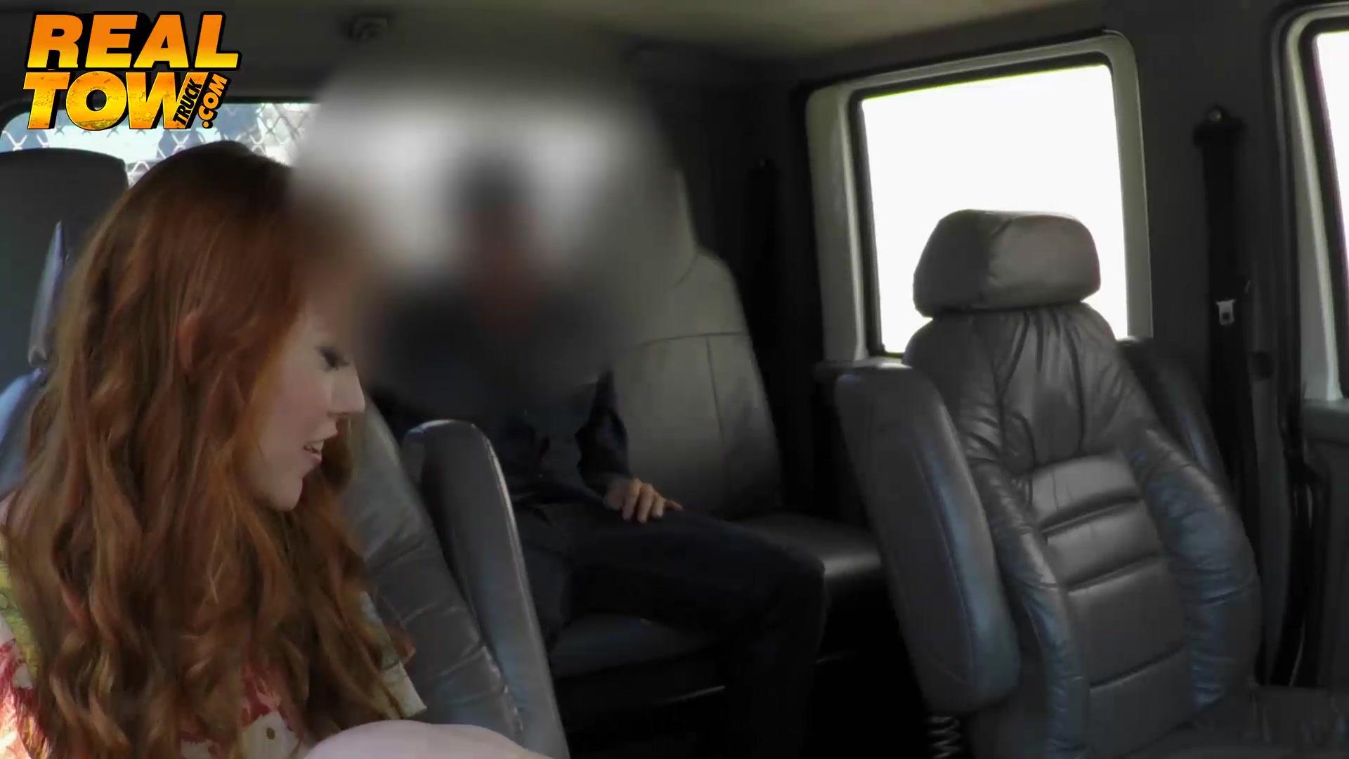 Redhead babe giving a great blowjob so she doesnt get towed