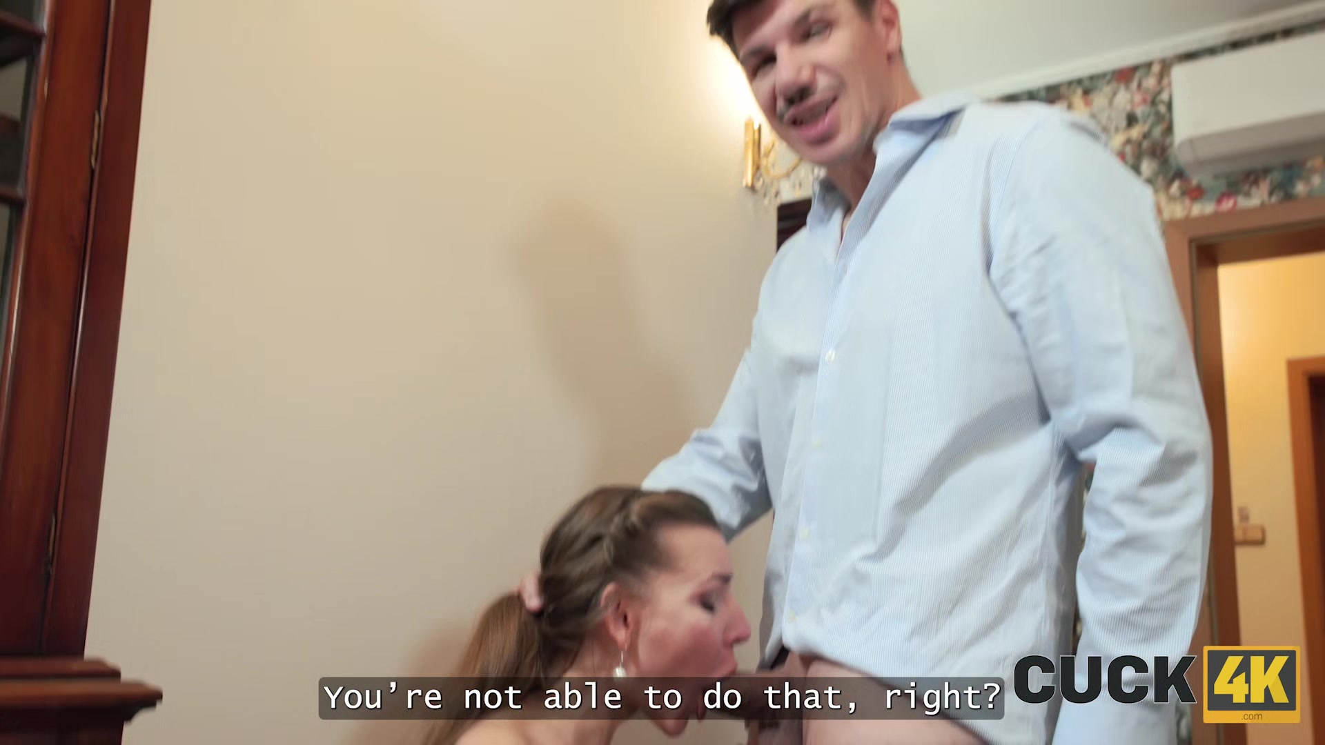CUCK4K. Tight pussy is taking a stranger's cock because her husband has a small penis