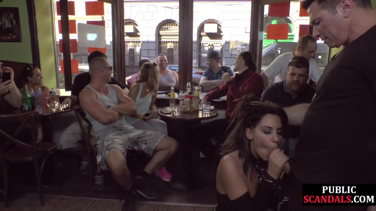 Publicly humiliated sub sucking cock with watching