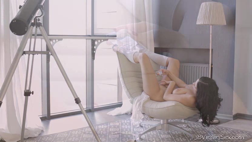 18 year old Ada parted her legs to insert the dildo deeper in her virgin sex