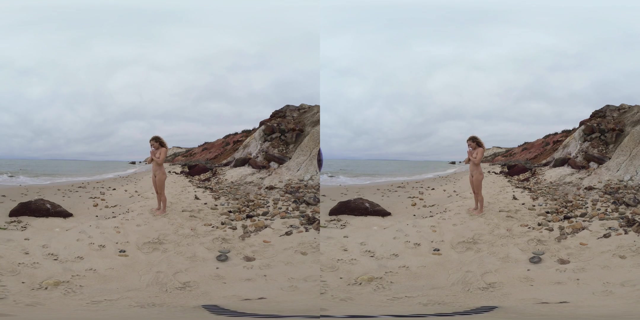 Relax on a Beautiful Beach with Naked Yoga; Amateur Stretching on the Beach