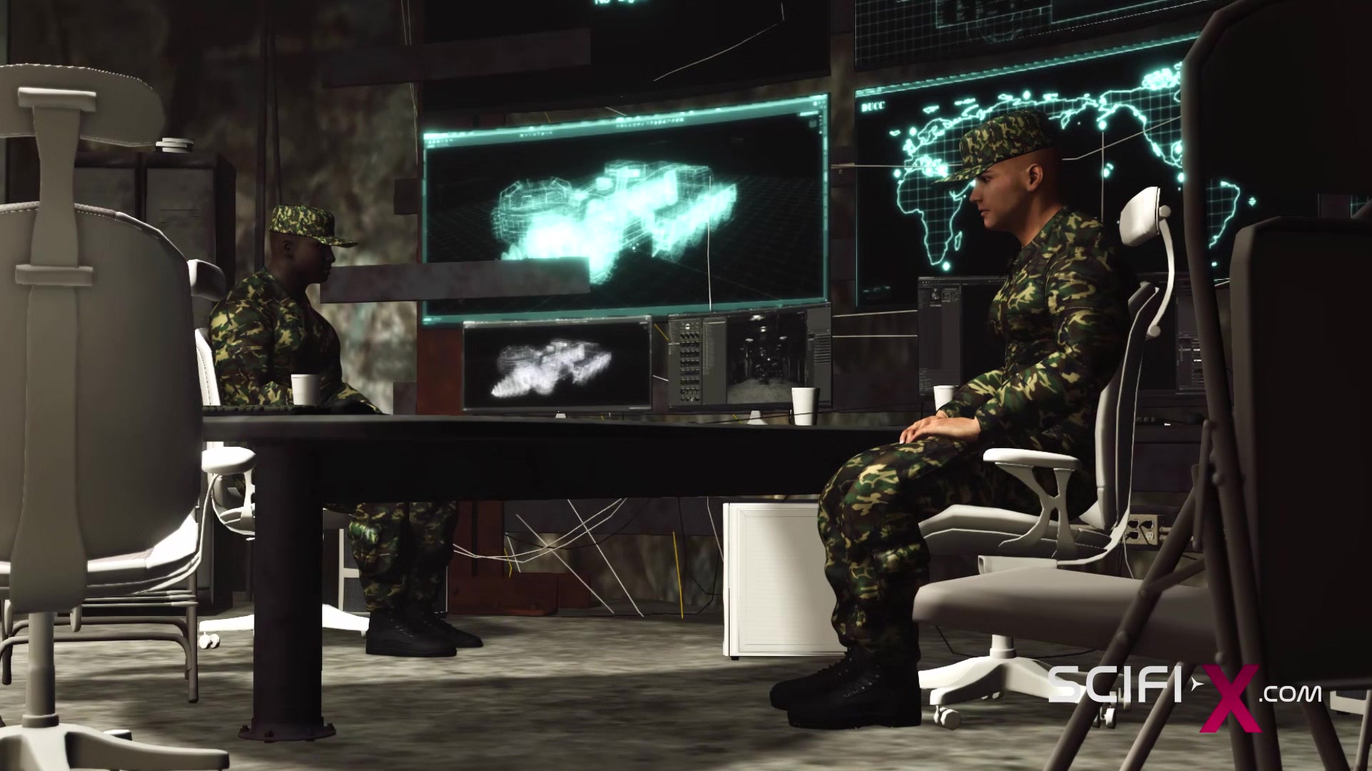 A hot japanise college girl in cuffs has a crazy sex in sci-fi military bunker