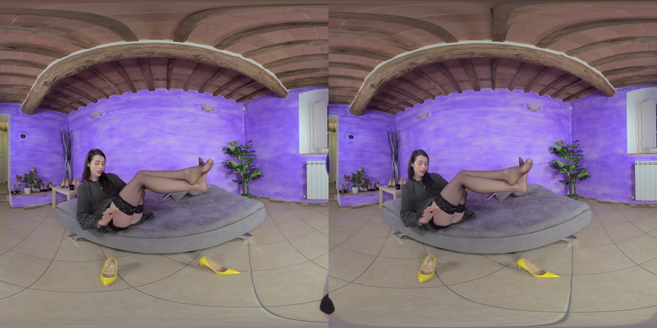 Sexy Petra's Delicious Feet In Yellow Pointed - Toe Stilettos; Seductive Leg Fetish VR Video