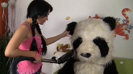 Hawt sweetheart copulates with large plush bear