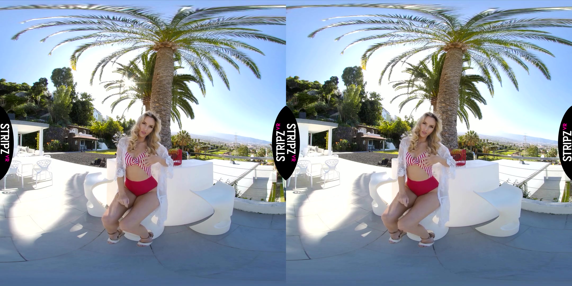 Pop Ya Cork - Shaved Blonde Striptease Outdoors