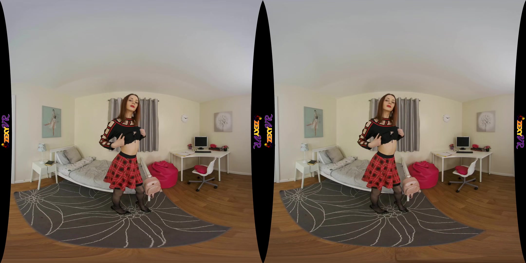Red And Black; Stunning Redhead Solo Vr Striptease