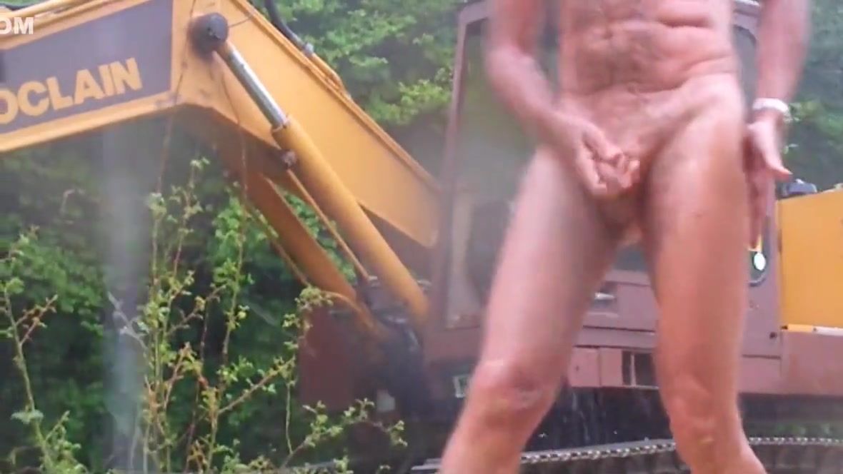 Wank Outdoor Under Hail Of Cold Storm