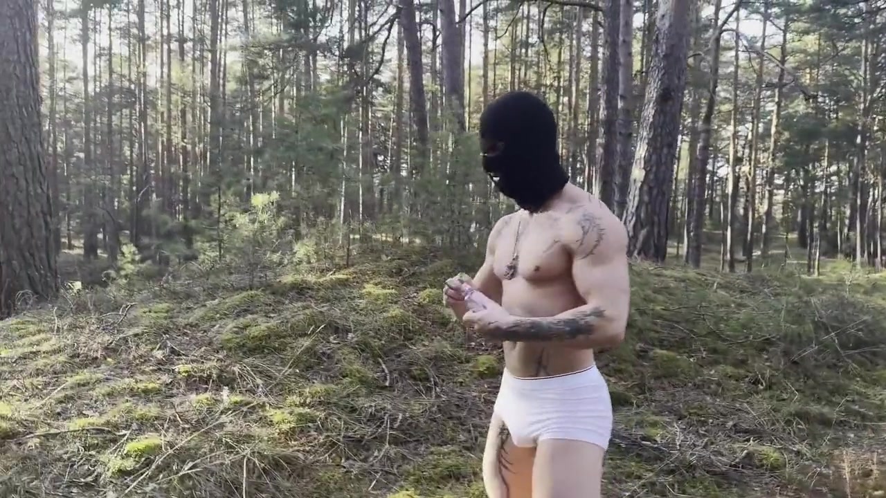 Mask Man - Hunk In The Forest Jerking Off. Sasquatch Style