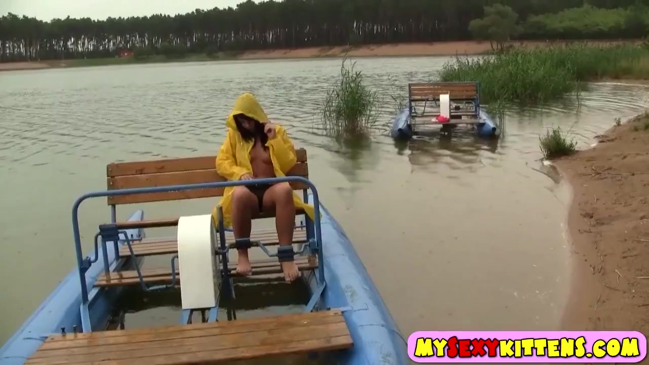 Horny teenie in a raincoat