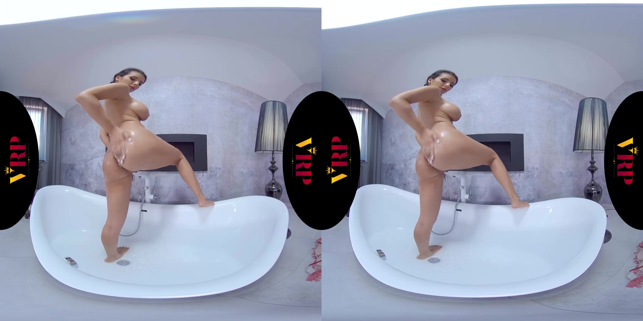 Nelly' Explosive Orgasm - Big Fake Tits Solo Masturbation in the Shower and on the Couch