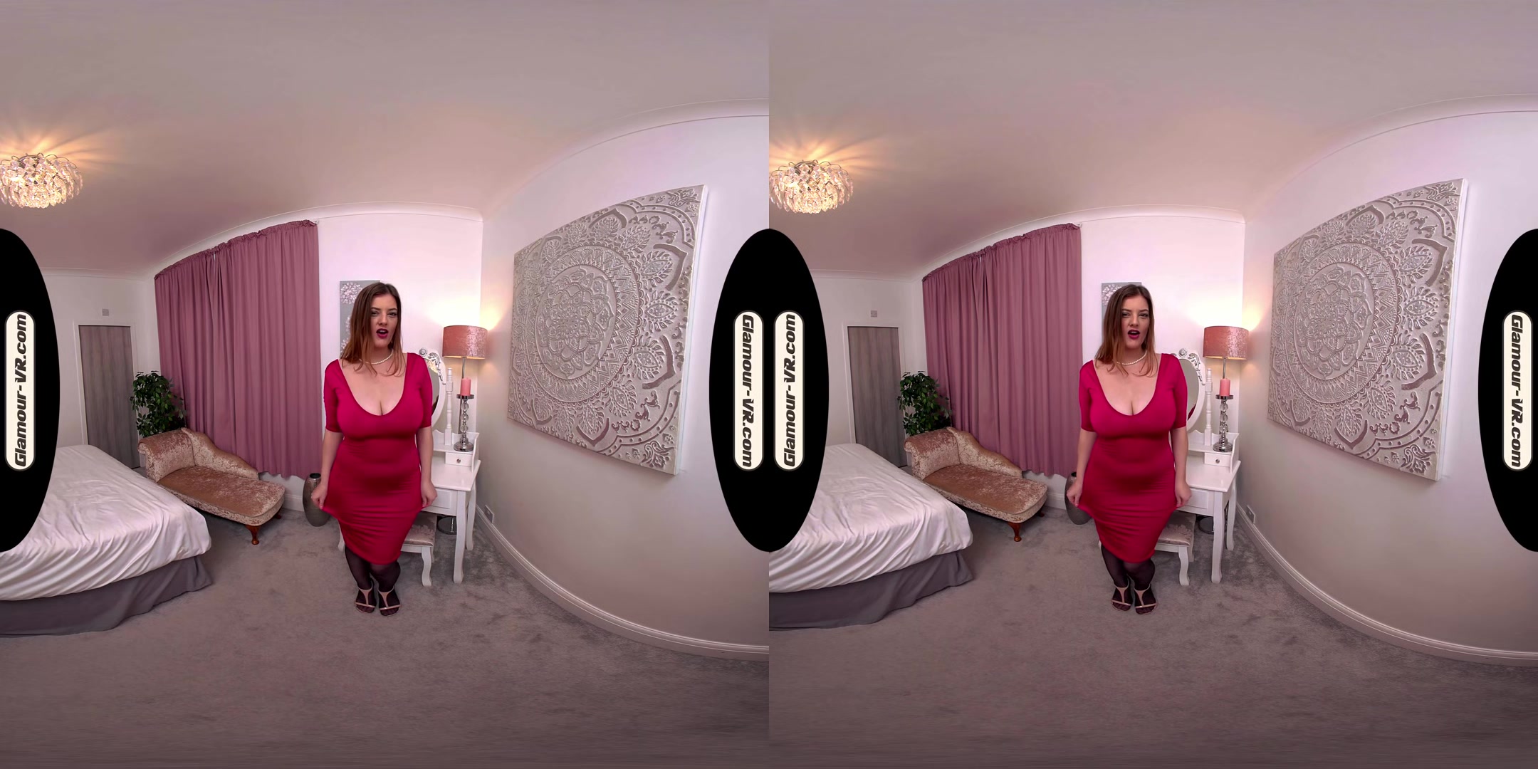Lottii Rose Red Dress & Black Stockings Tease Show - 8k Vr