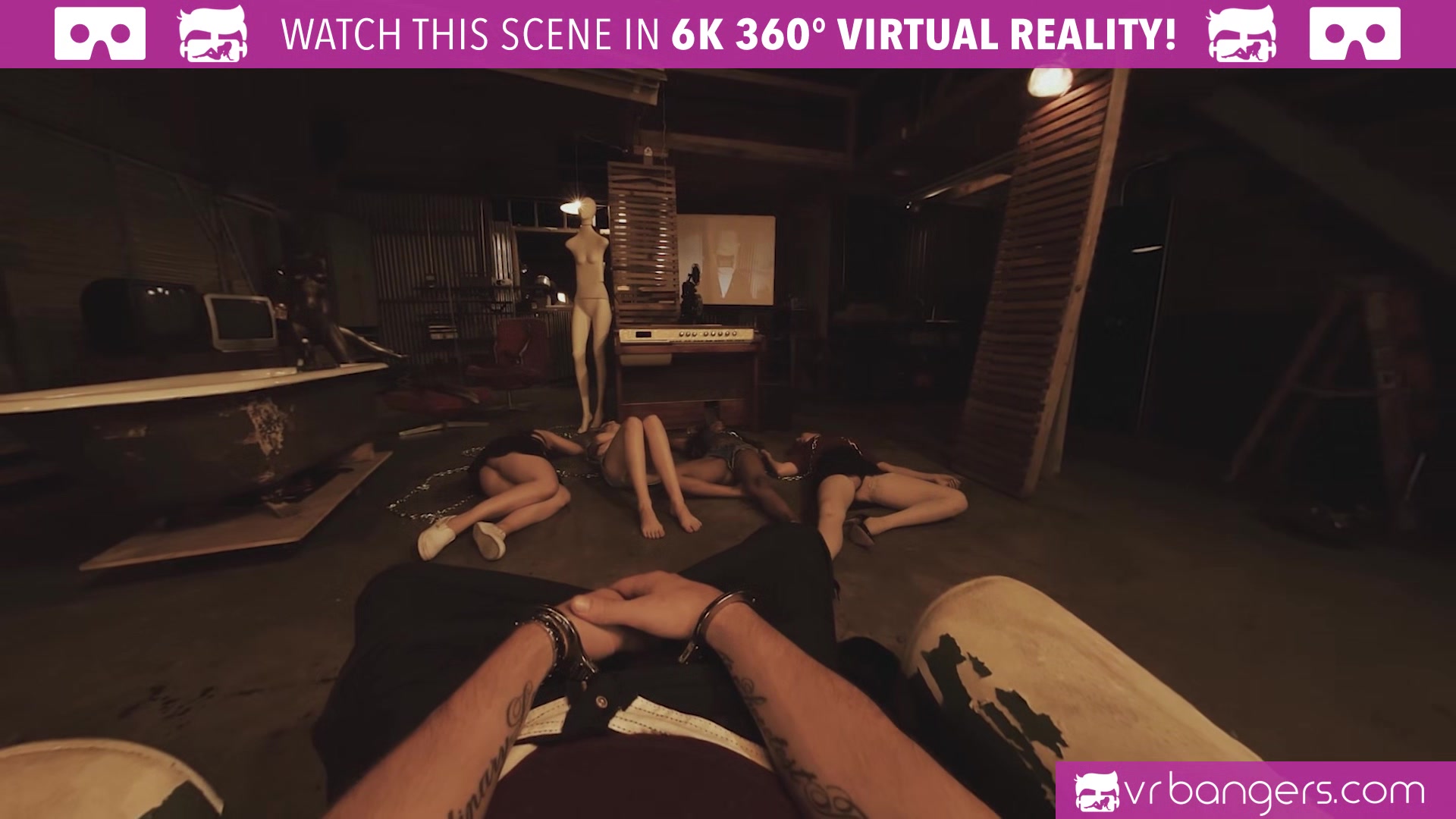 VR BANGERS Halloween group sex in the basement