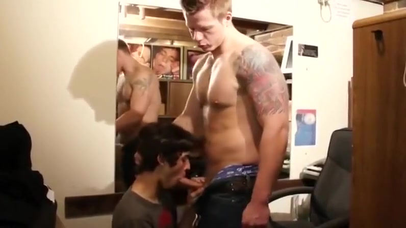 Step dad and Twink Exchange Blowjobs in Office