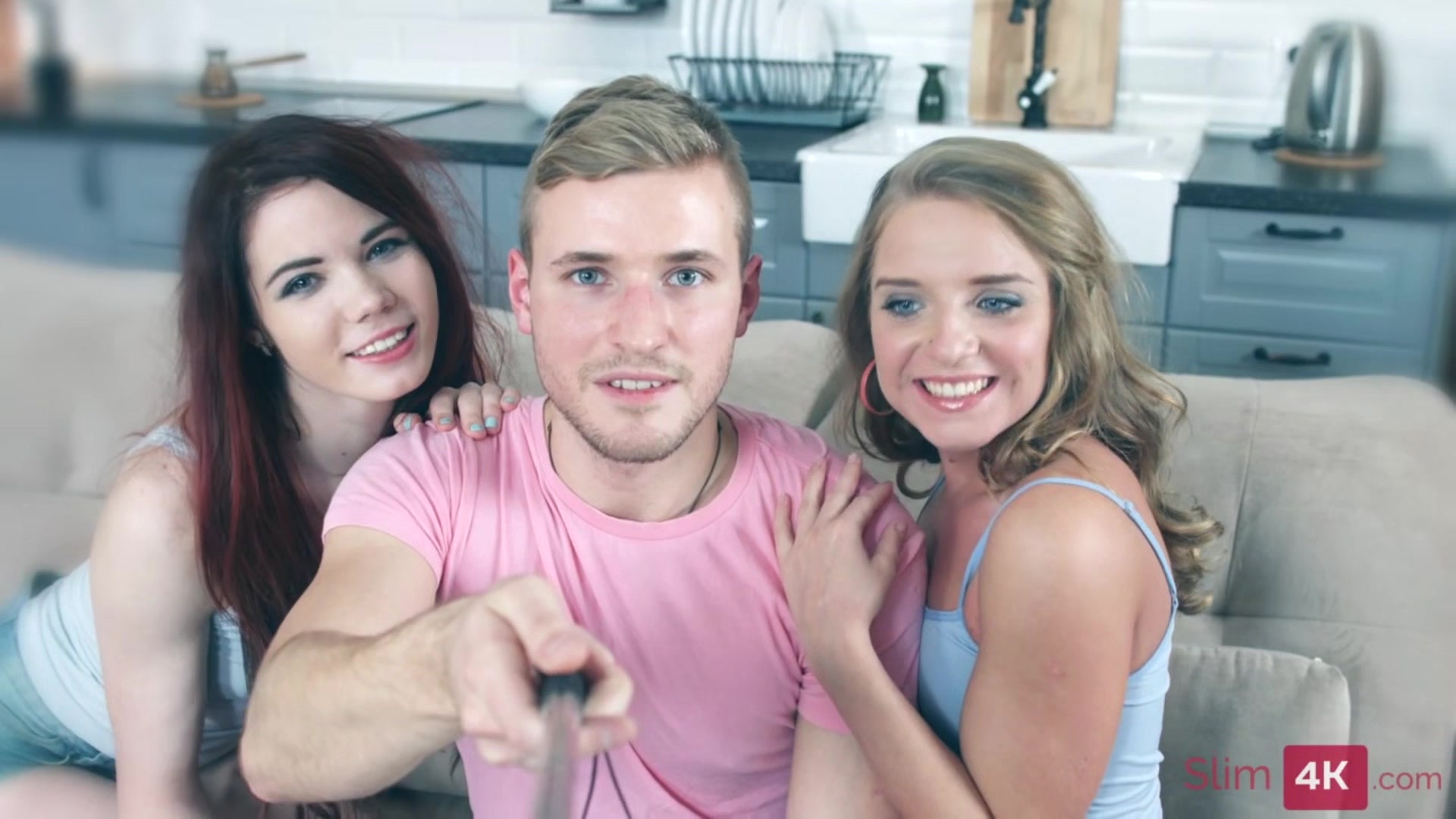 Two sexy teens with slim nude bodies enjoying hardcore anal in an FFM threesome