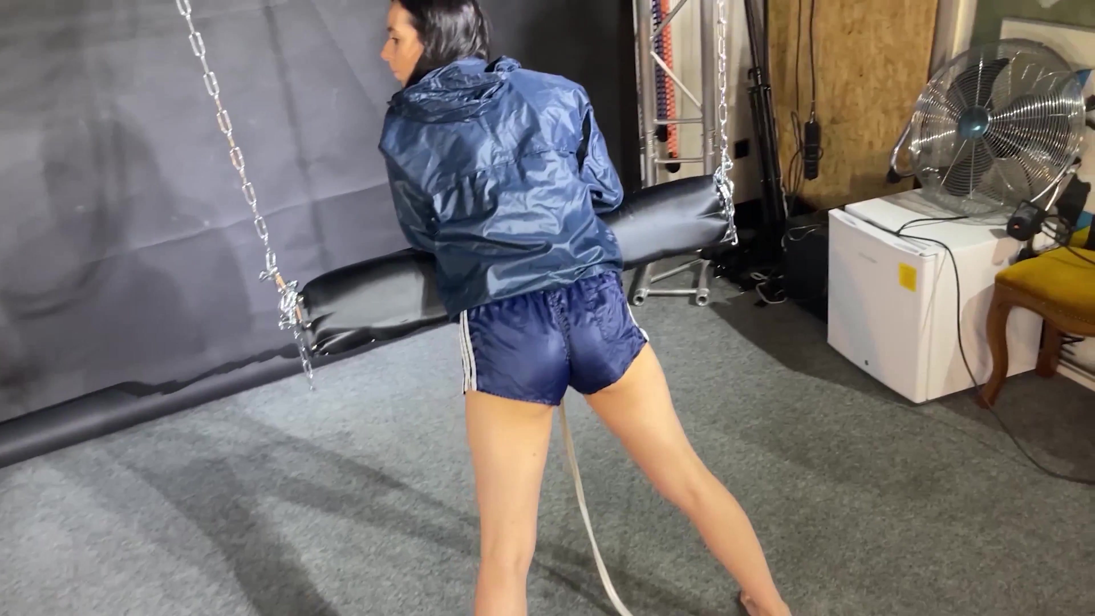 Aiyana Spanked And Vibed In Several Shiny Nylon Shorts