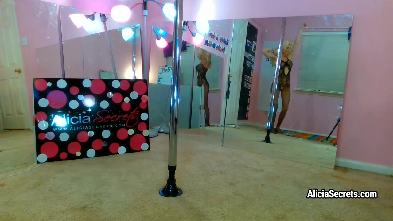 Alicia Secrets in fishnets suit masturbates after dancing on pylon