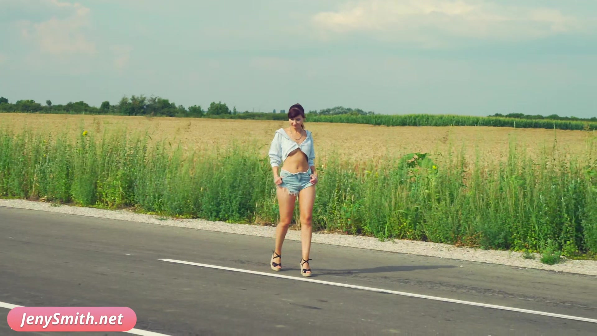 Doroga: Jeny Smith solo naked on the road. Teasing you