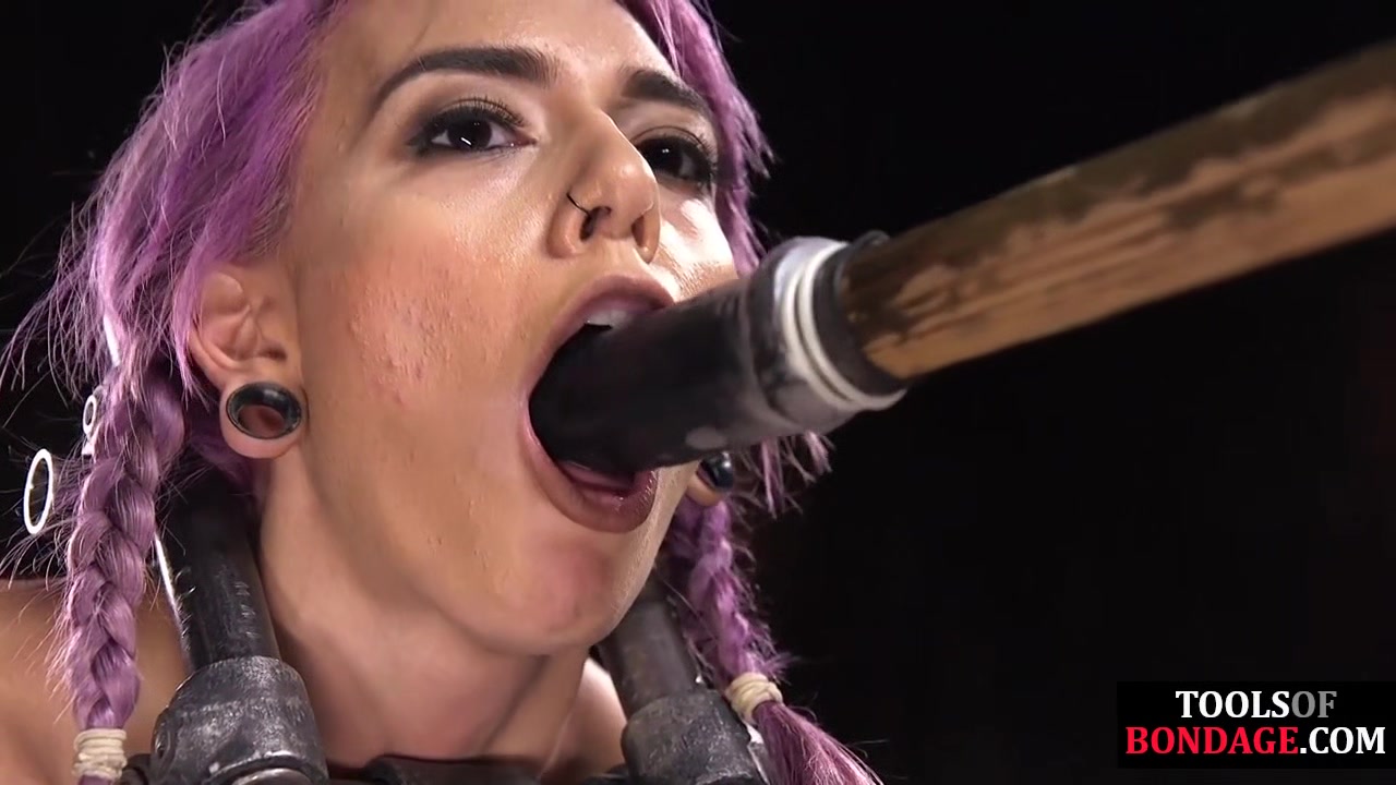 Coloredhair BDSM babe pussytoyed with big dildo by master