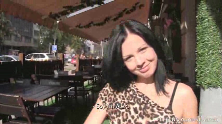 Brunette slut picked at the cafe then fucked hard in my office