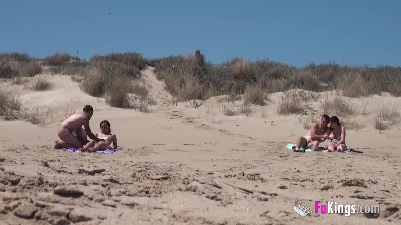 Beach Dogging! Ainara fucks a and a couple join the fun
